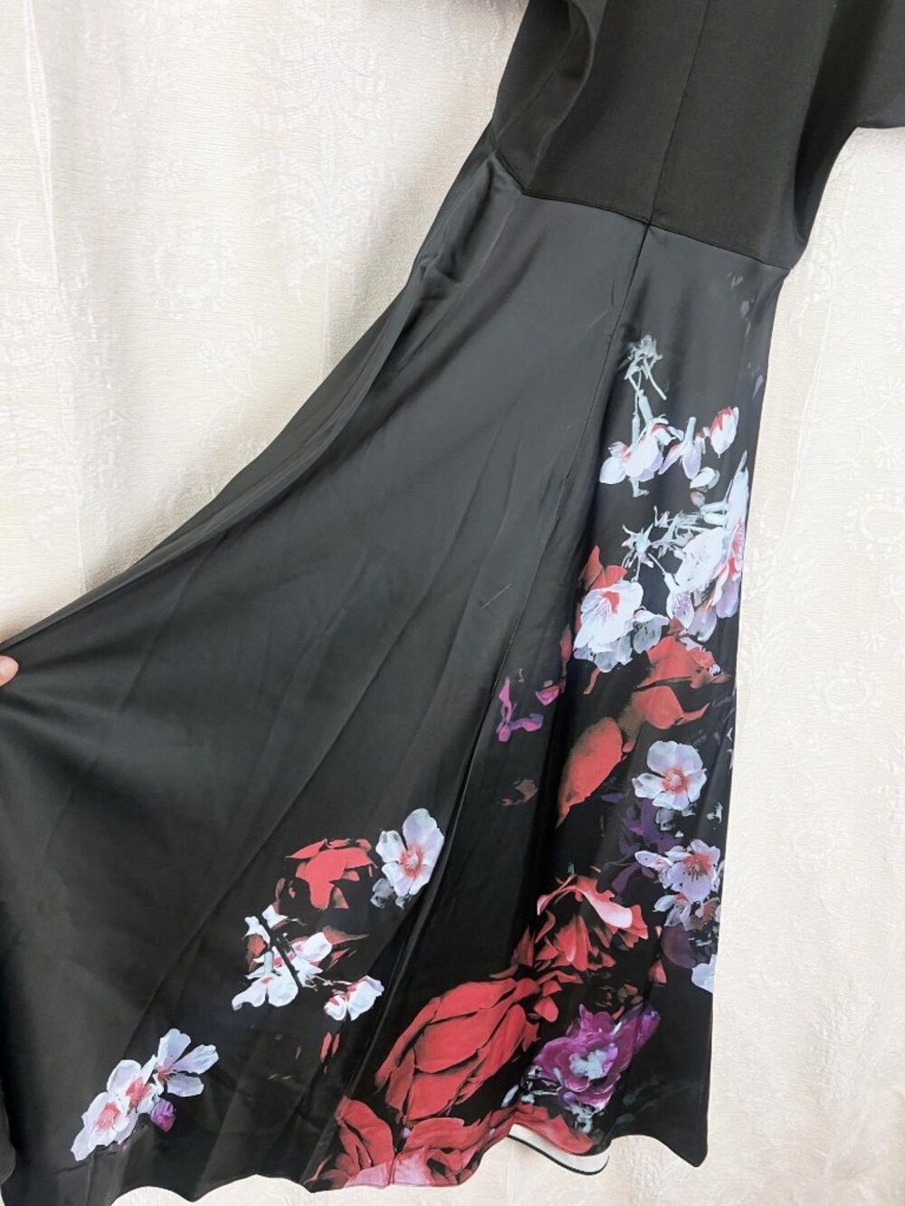 Ted Baker London Drewee Mixed Media Midi Dress empire waist puff sleeve satin XS - Picture 8 of 11
